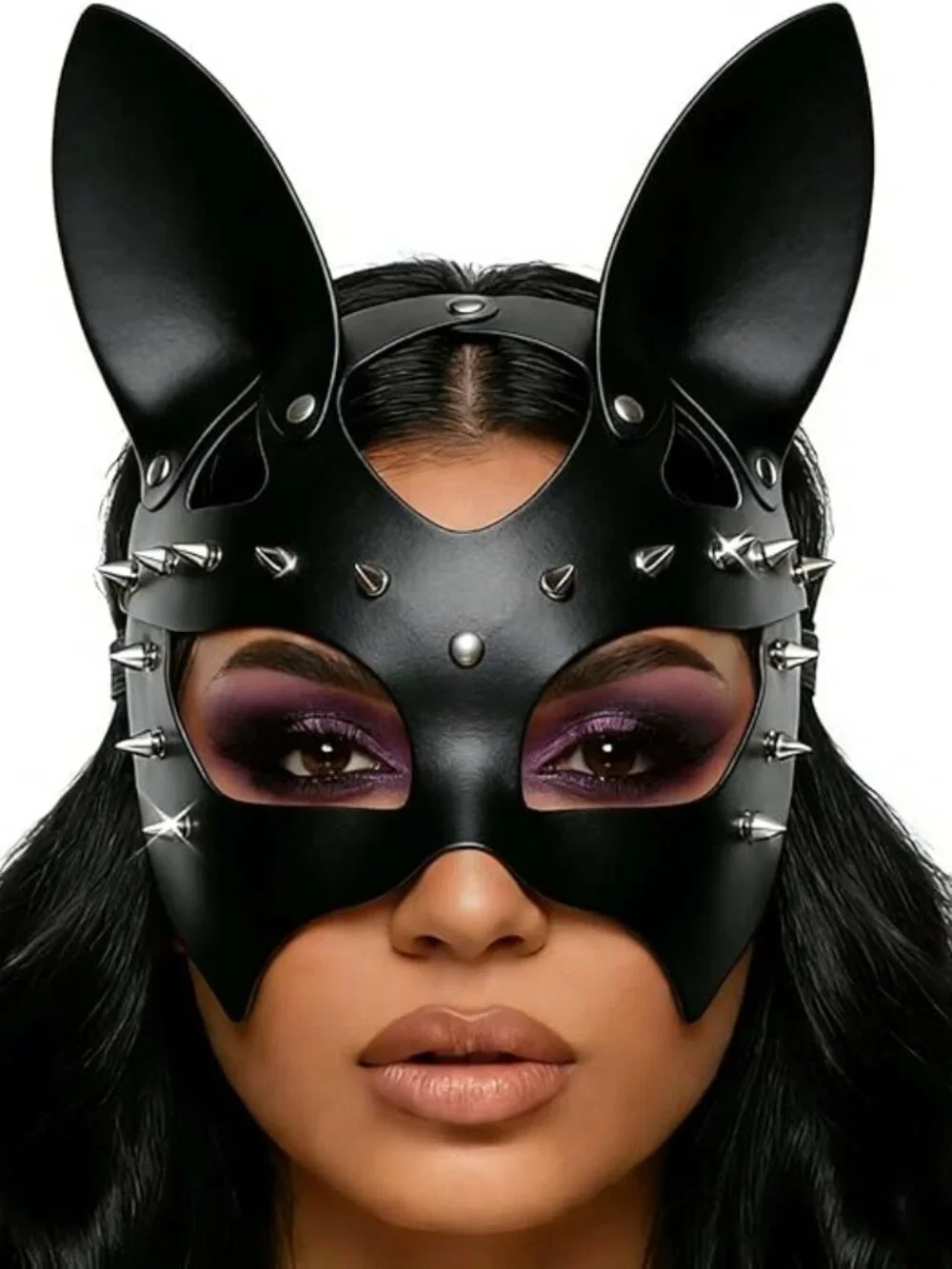 Black Leather Masks Rivet Masquerade Cat Mask Eye Covers Halloween Costume Eye A